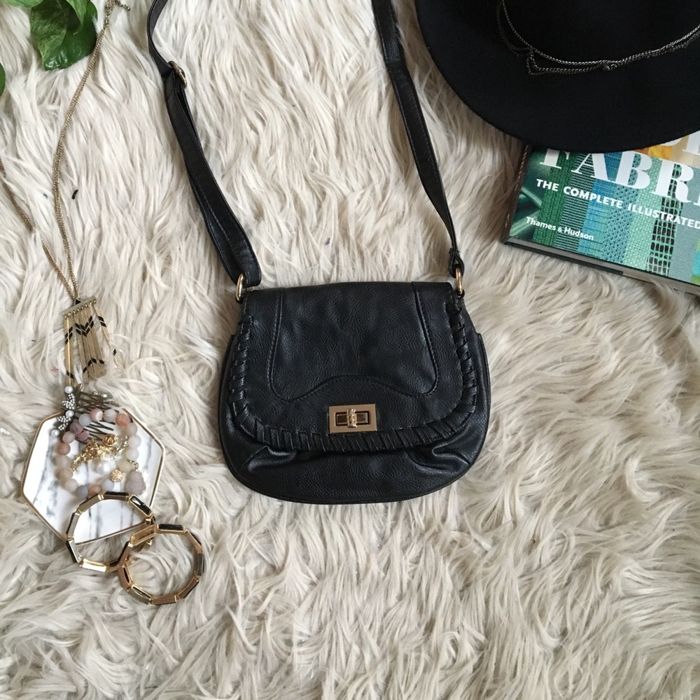 Black Boho Faux Leather Crossbody